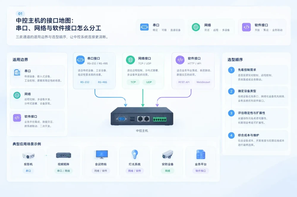 中控主机的接口地图：串口、网络与软件接口怎么分工