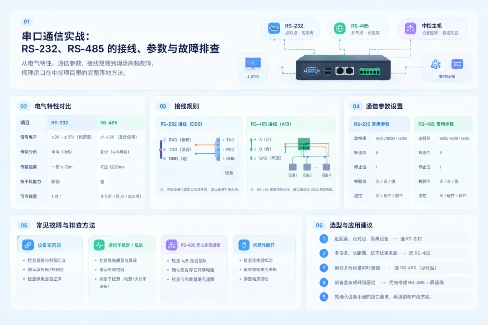 串口通信实战：RS-232、RS-485 的接线、参数与故障排查