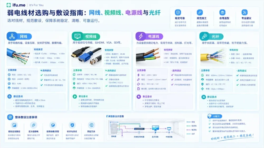 弱电线材选购与敷设指南：网线、视频线、电源线与光纤